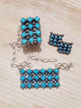 Needlepoint Turquoise Set - Navajo Made